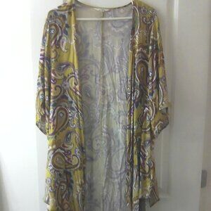 Womens size 1X open front cardigan, paisley, gold, Terra Sky boho